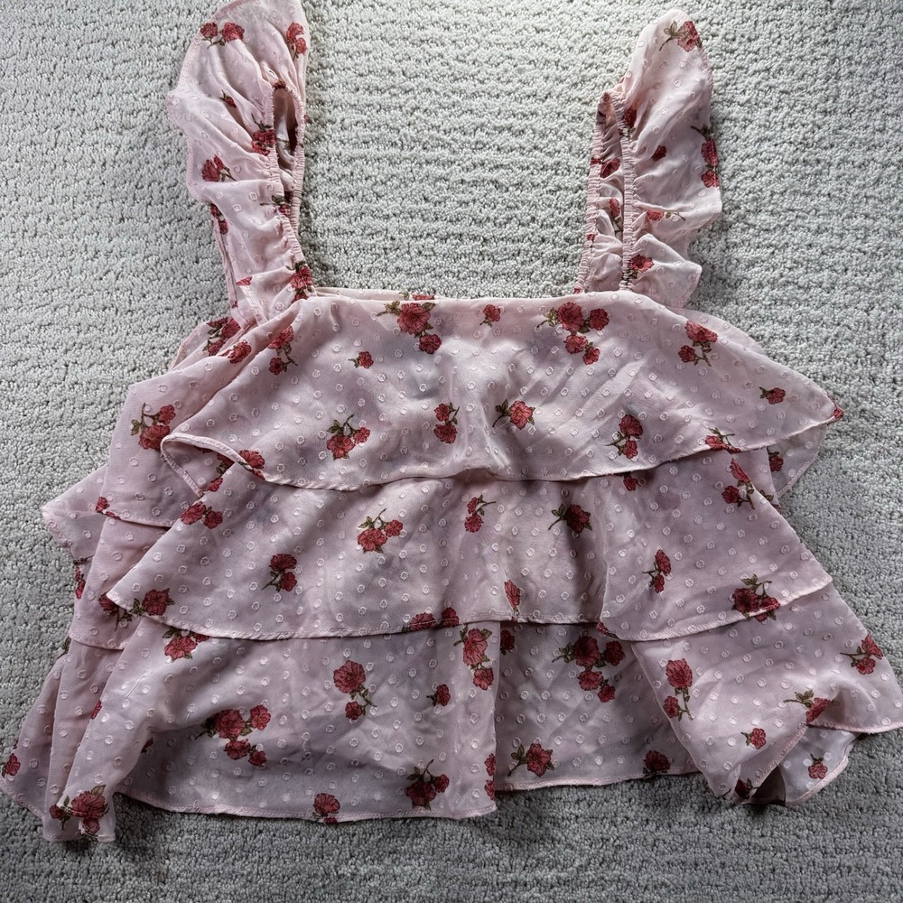 Forever 21 Pink Floral Tiered Ruffle Crop Top Medium